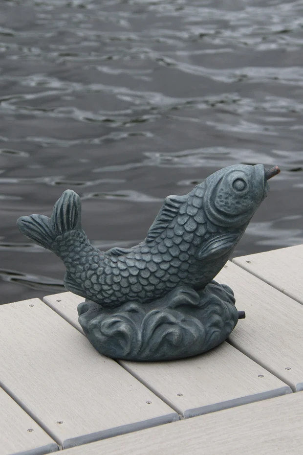 Curling Carp Piped Garden Fountain Statue – 12" Long