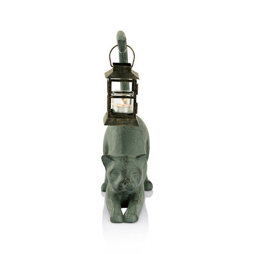 Cat Stretching Garden Lantern Candle Holder Statue