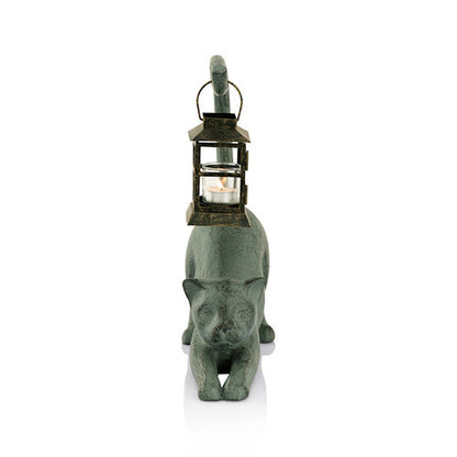 Cat Stretching Garden Lantern Candle Holder Statue
