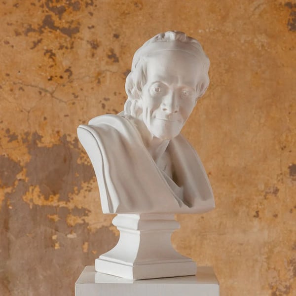 Bust is a replica of Voltaire as sculpted by Jean-Antoine Houdon Sculptor