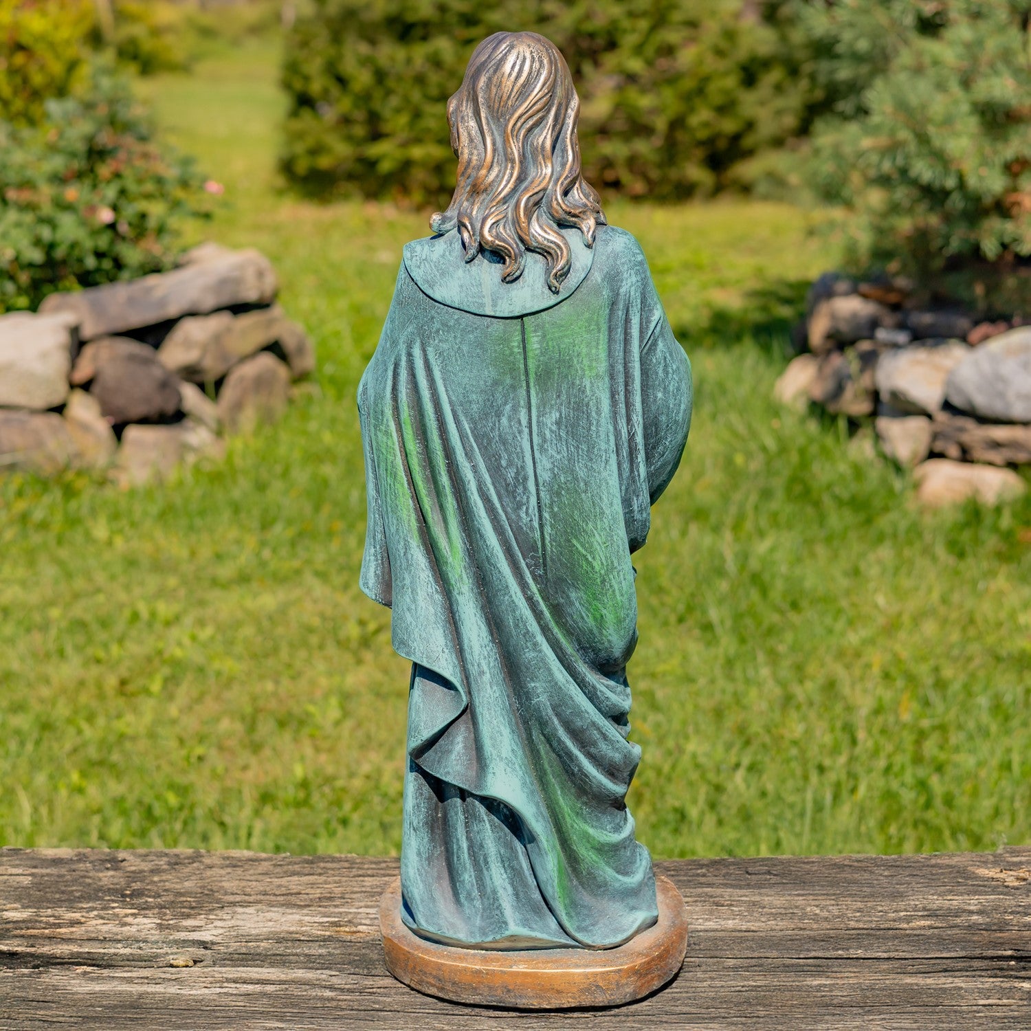 Sacred Heart of Jesus Blessing Statue Antique Bronze Back view