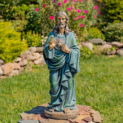 Sacred Heart of Jesus Blessing Statue Antique Bronze