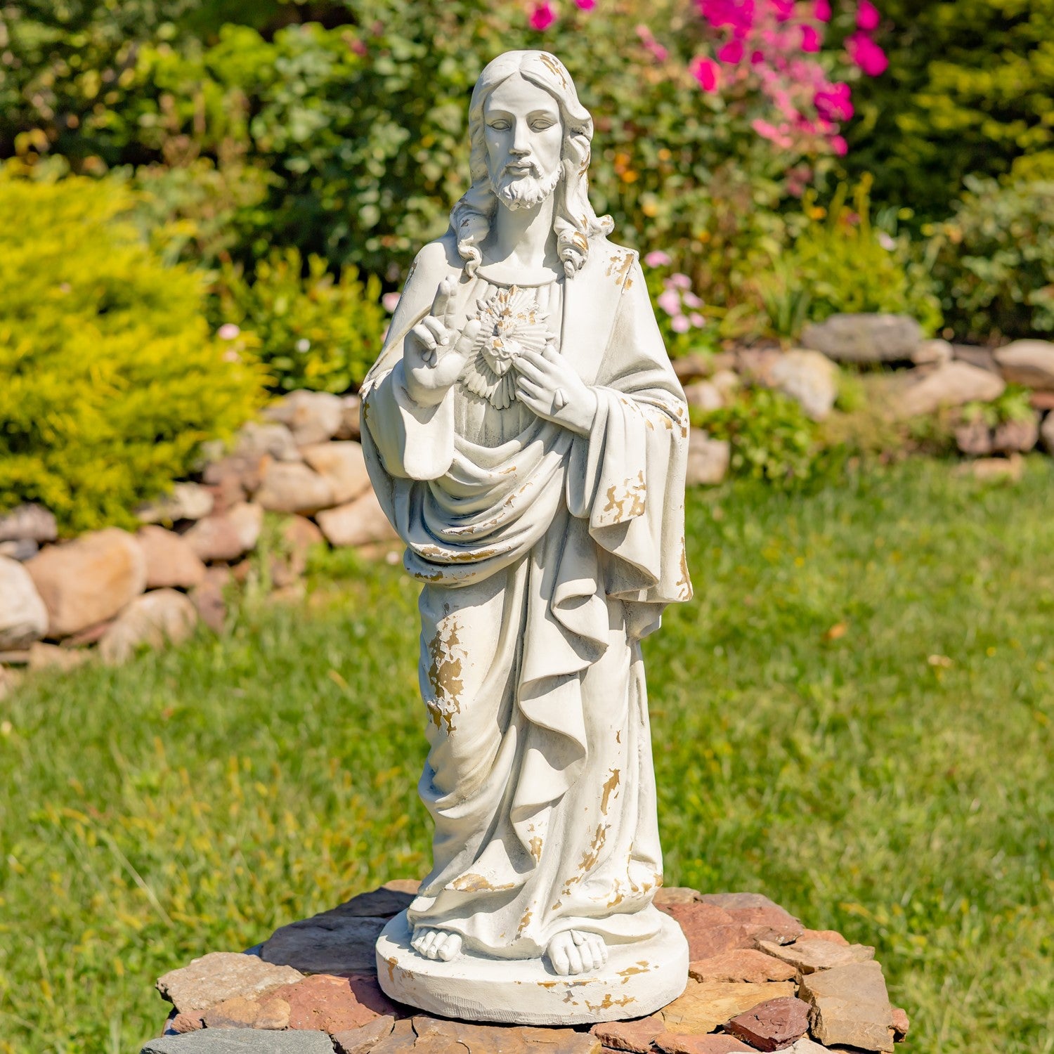 sacred heart of Jesus statue antique white 30 inch garden sculpture blessing figure