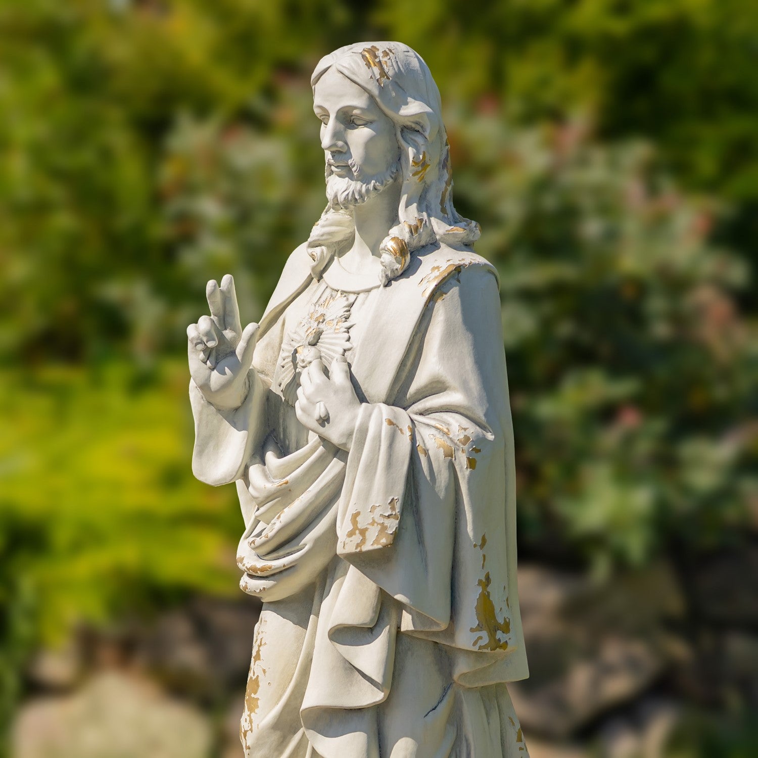 Blessing side view of sculpture Tall Jesus with Sacred Heart Statue
