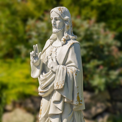 Blessing side view of sculpture Tall Jesus with Sacred Heart Statue