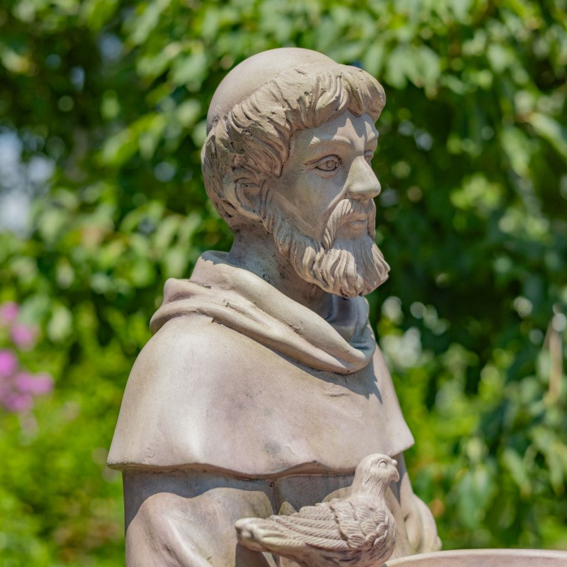 Side View Saint Francis of Assisi Garden Sculpture – Weather-Resistant Antique Grey