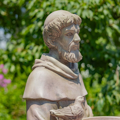 Side View Saint Francis of Assisi Garden Sculpture – Weather-Resistant Antique Grey
