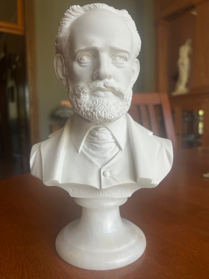 Pyotr Ilyich Tchaikovsky alabaster bust side view detailed beard sculpture