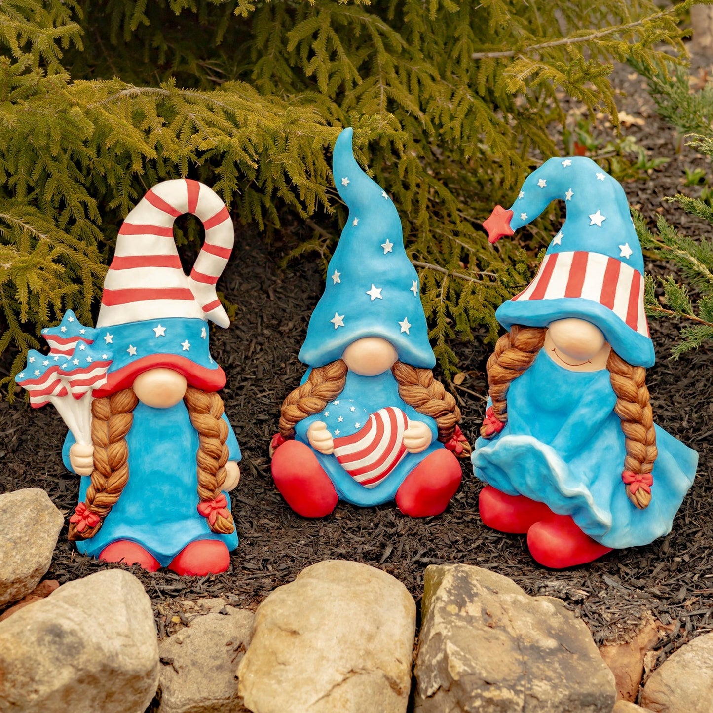 "The Americanas" Set of 3 Assorted Lady Patriot Garden Gnomes - angle 5