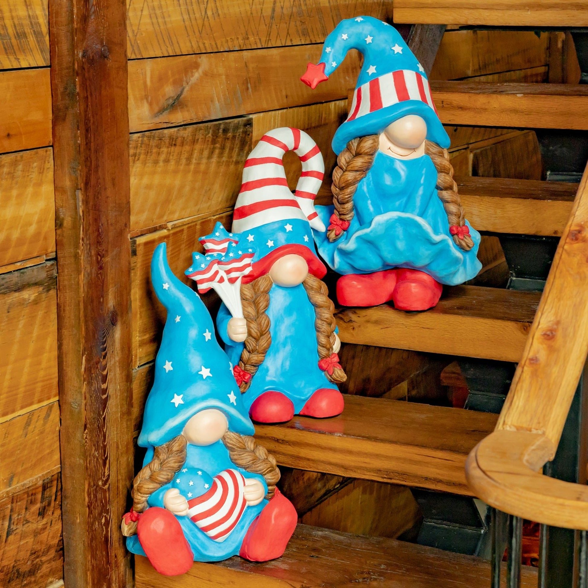 "The Americanas" Set of 3 Assorted Lady Patriot Garden Gnomes - angle 6