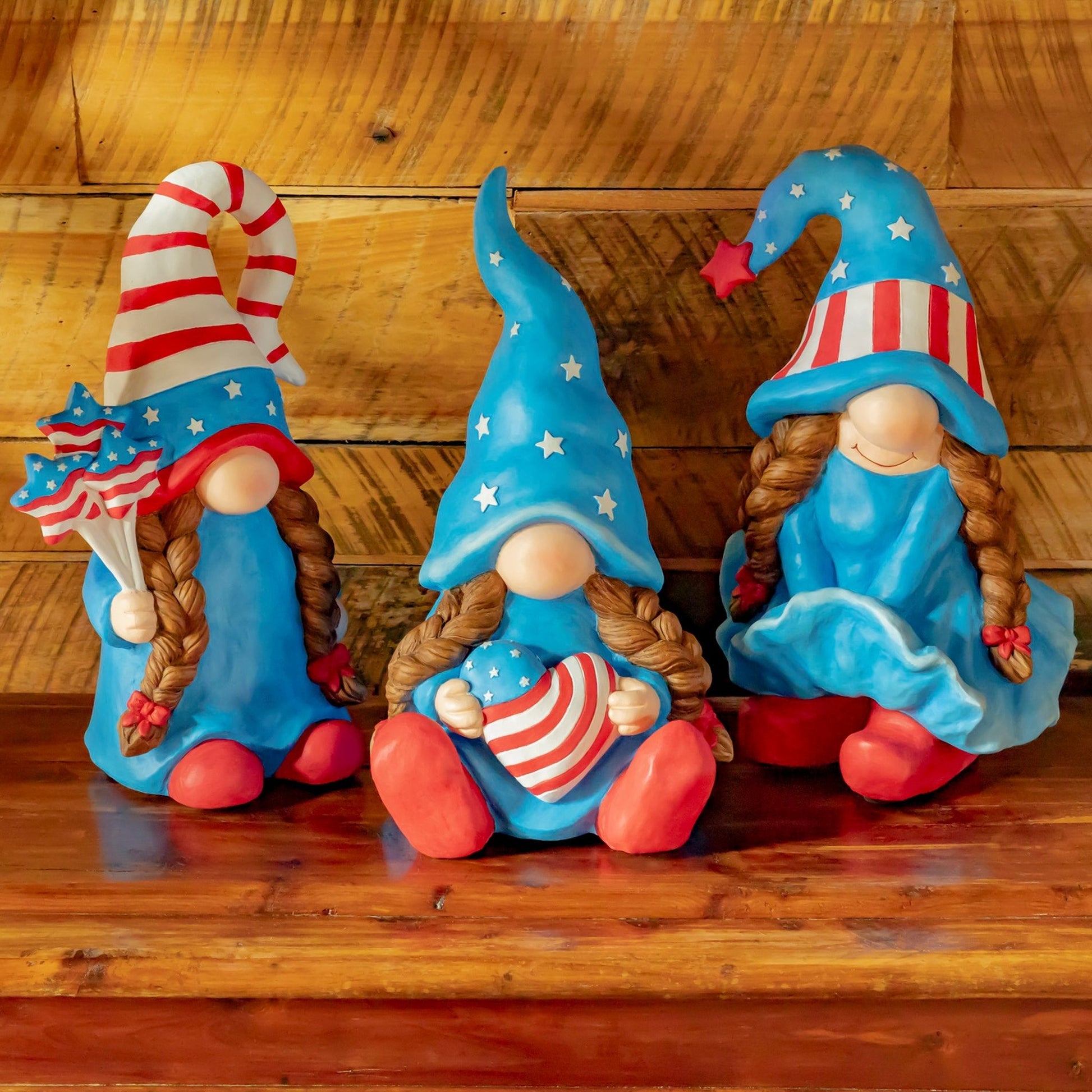 "The Americanas" Set of 3 Assorted Lady Patriot Garden Gnomes