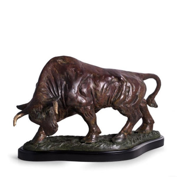 The Bull Sculpture on wood base High end statue stock market art