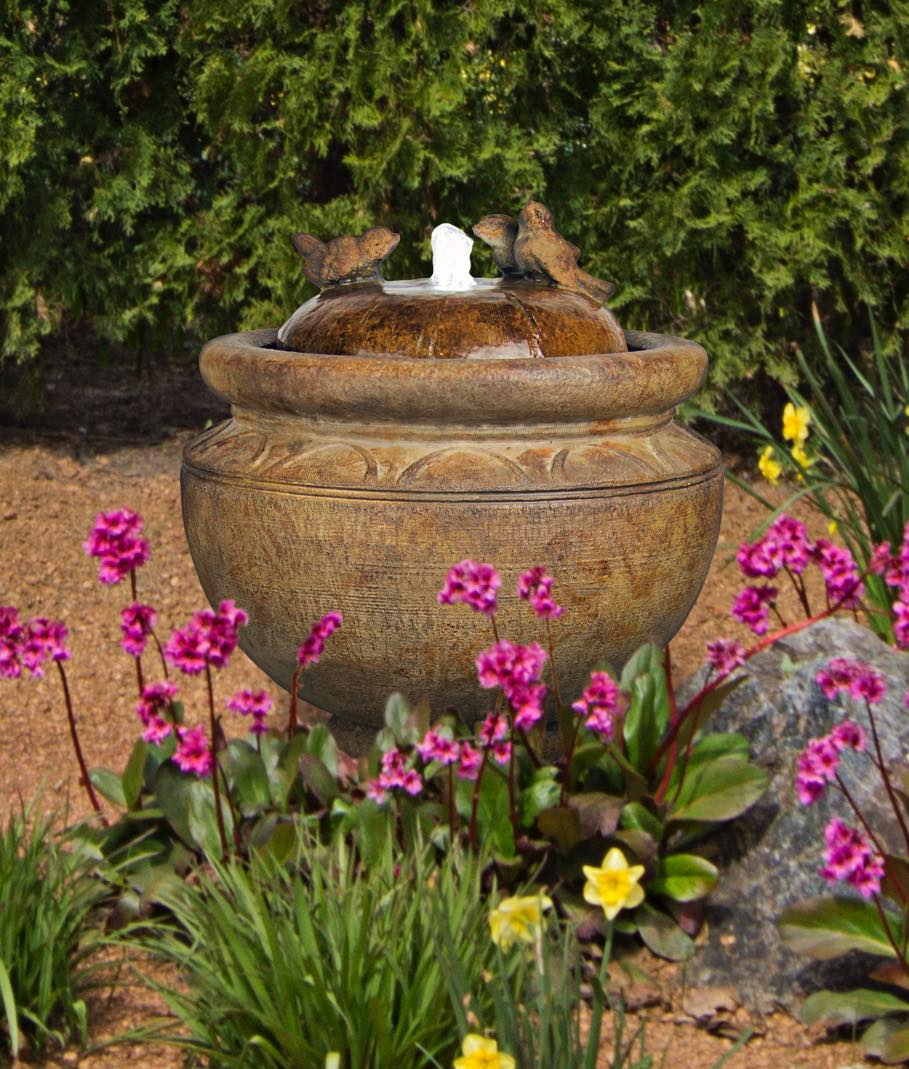 three birds bubbler fountain cast stone garden fountain in a decorative urn