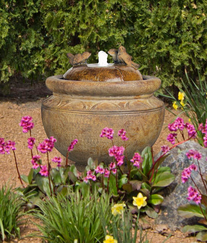 three birds bubbler fountain cast stone garden fountain in a decorative urn