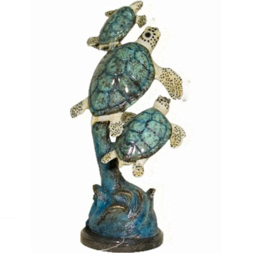Three Sea Turtles Bronze Sculpture 23" Tall