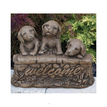 Three Welcome Puppies Garden Sculpture