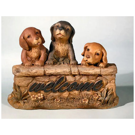 Three Welcome Puppies Garden Statue Hand Detailed