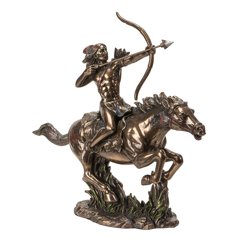 Shop our classic sculpture of an Indian riding atop of horse pulling back his bow and arrow
