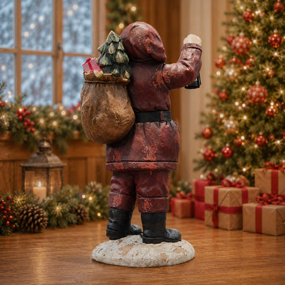 Back view Traditional Christmas Santa statue tall sculpture