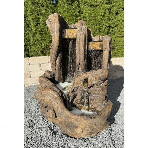 Cement Twin Falls Log Fountain with Light Unique Organic Stone