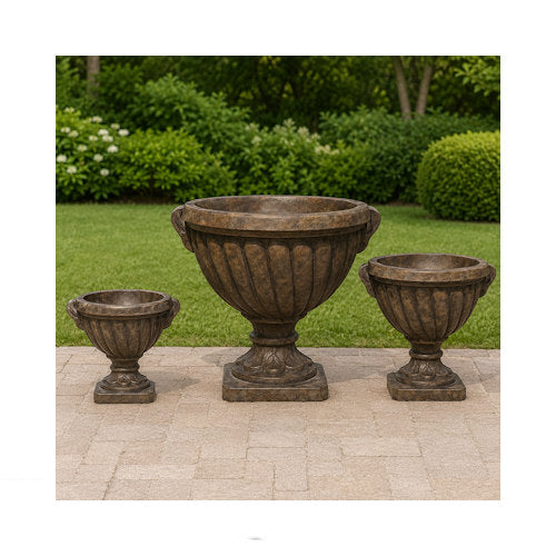Twisted Urn Set of Three Matching Planters Collection Contemporary to Classical Design