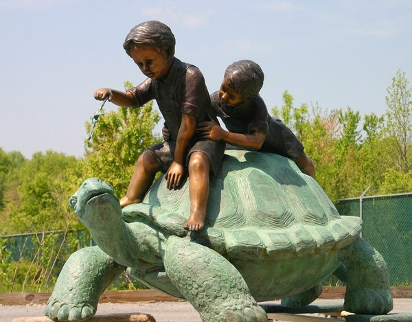 Two Boys Riding Turtle Bronze Sculpture Statue Large scale outdoor