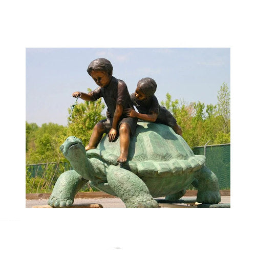 Two Boys Riding Turtle Bronze Garden Statue Sculpture Large Scale Artwork