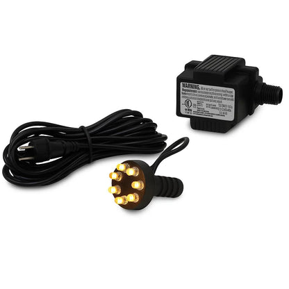Underwater yellow lighting for decorative garden fountains