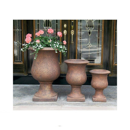 Vail Goblet Urns Cast Stone Planters Trio Garden Vase staggered sizes
