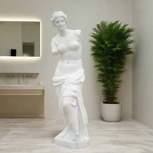 Marble Venus de Milo - White Carrara Marble - In a luxury high end spa bathroom.