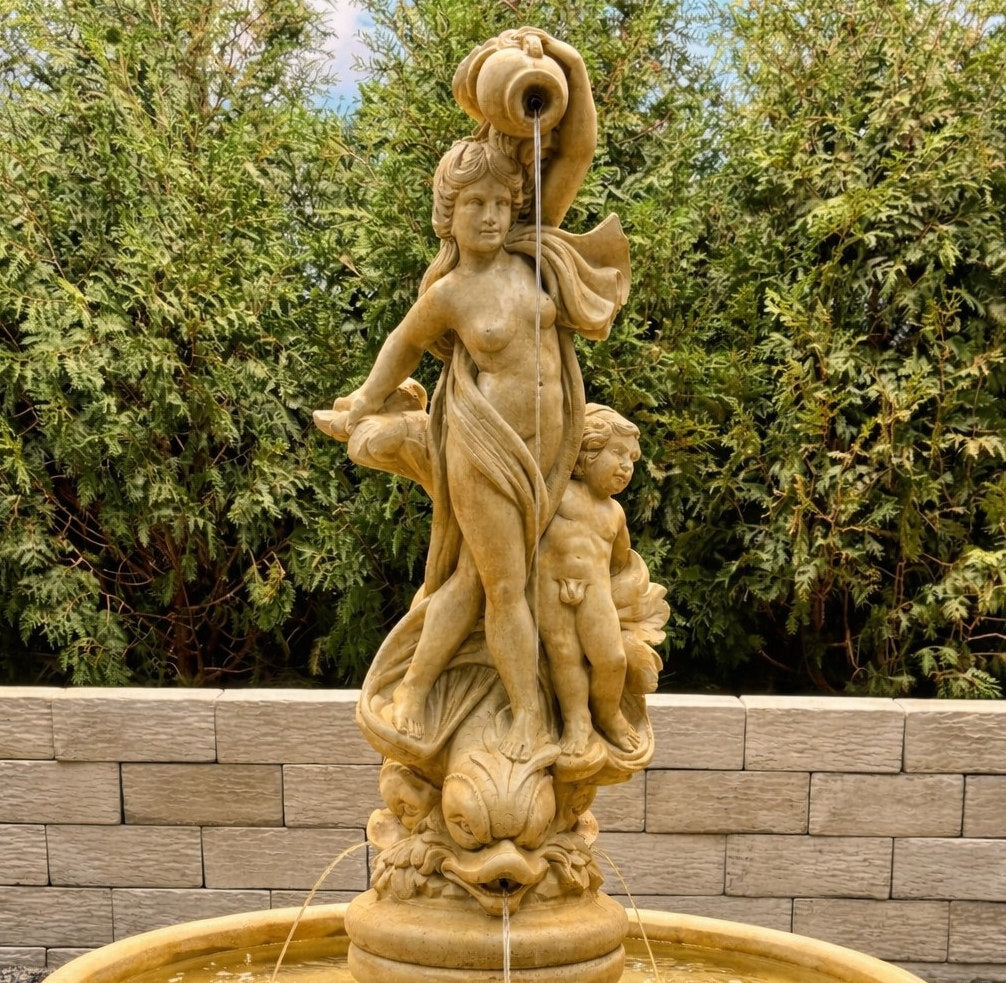 Venus With Dolphin Top Statue Water Feature 69" High