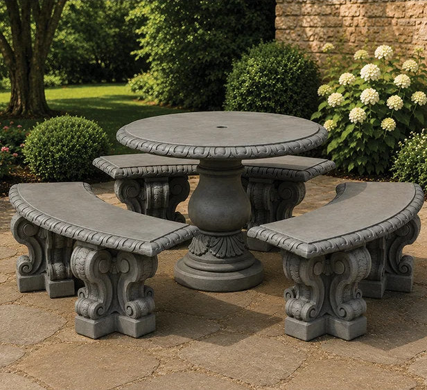 Verona cast stone garden table with three curved benches decorative 