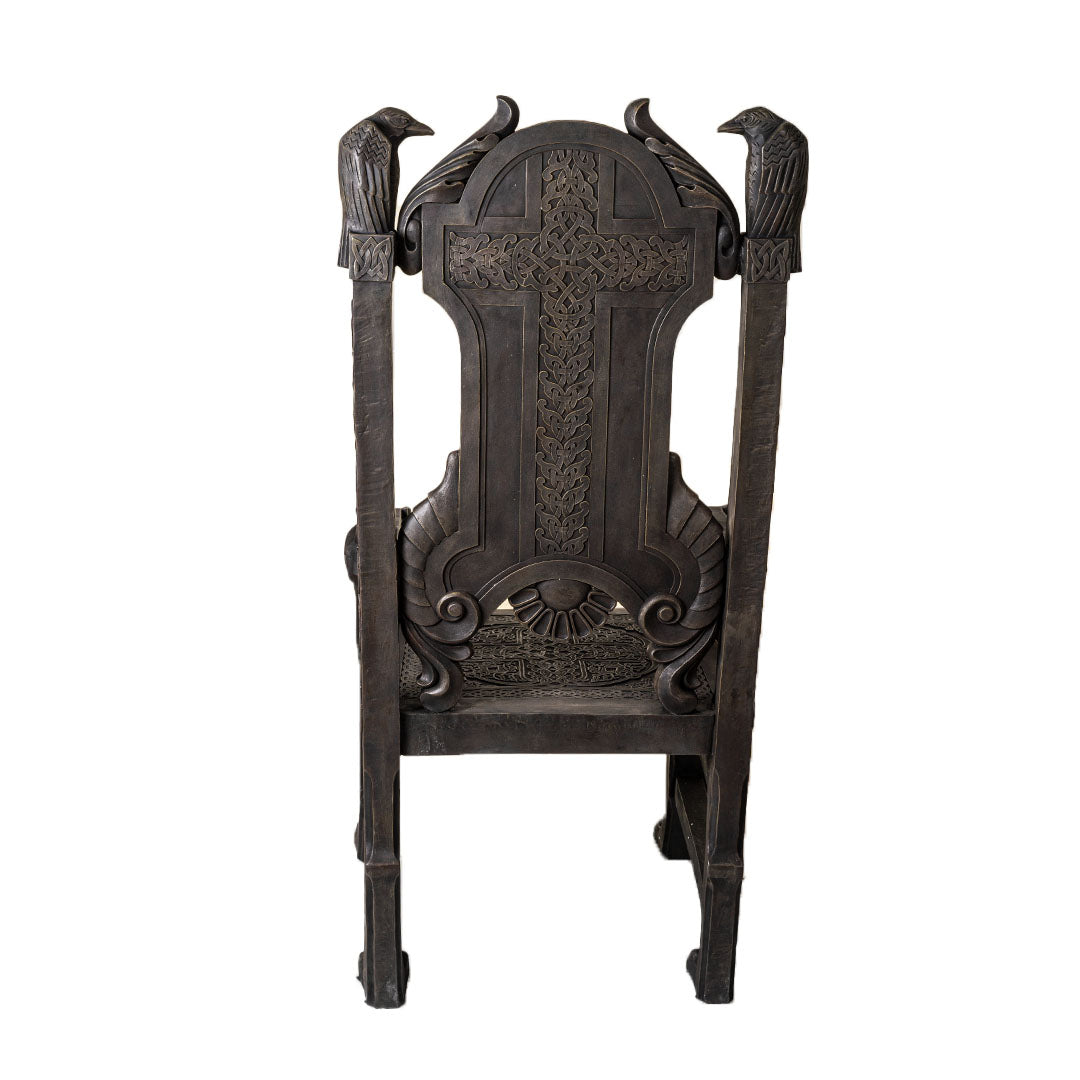 Norse warrior throne chair back view Viking Norse mythology fantasy seating