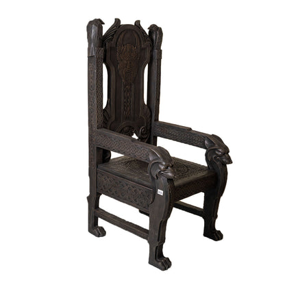Norse mythology Odin throne resin chair side view of details Nordic knotwork