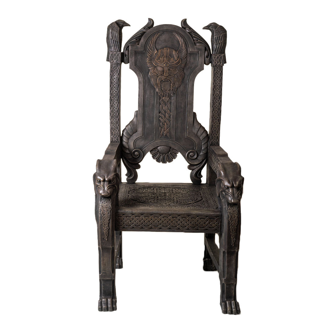 Viking Odin throne chair with raven carvings Norse Seating Throne