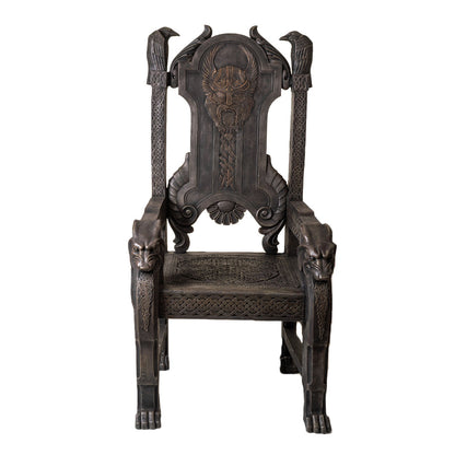 Viking Odin throne chair with raven carvings Norse Seating Throne