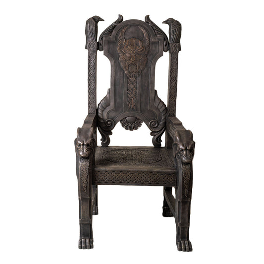 Viking Odin throne chair with raven carvings Norse Seating Throne