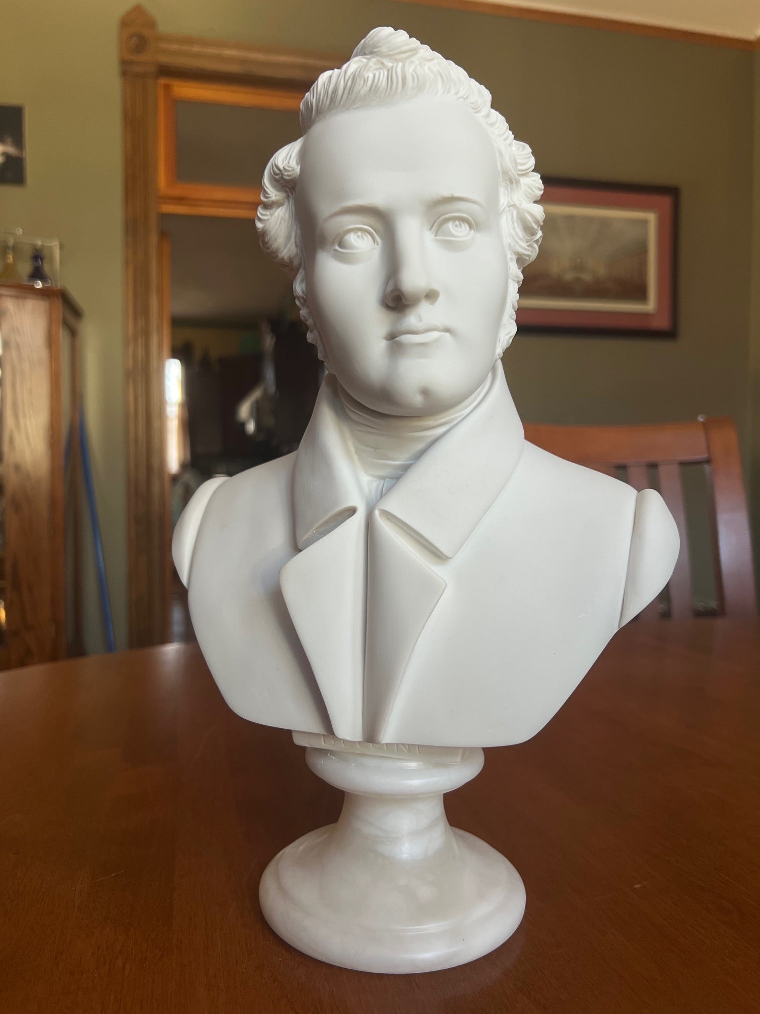 Detailed Bellini bust statue inspired by Italian opera history