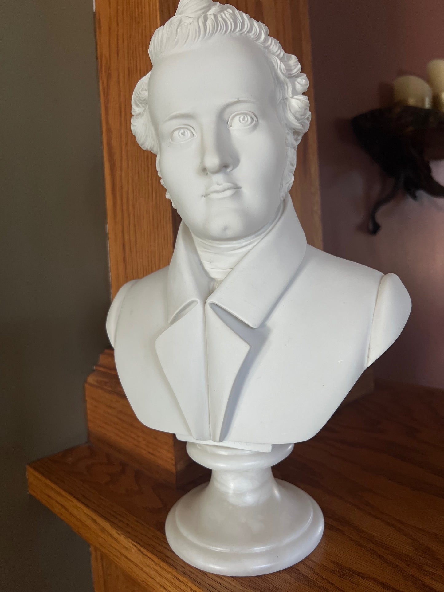 Fine alabaster Bellini composer bust on pedestal base