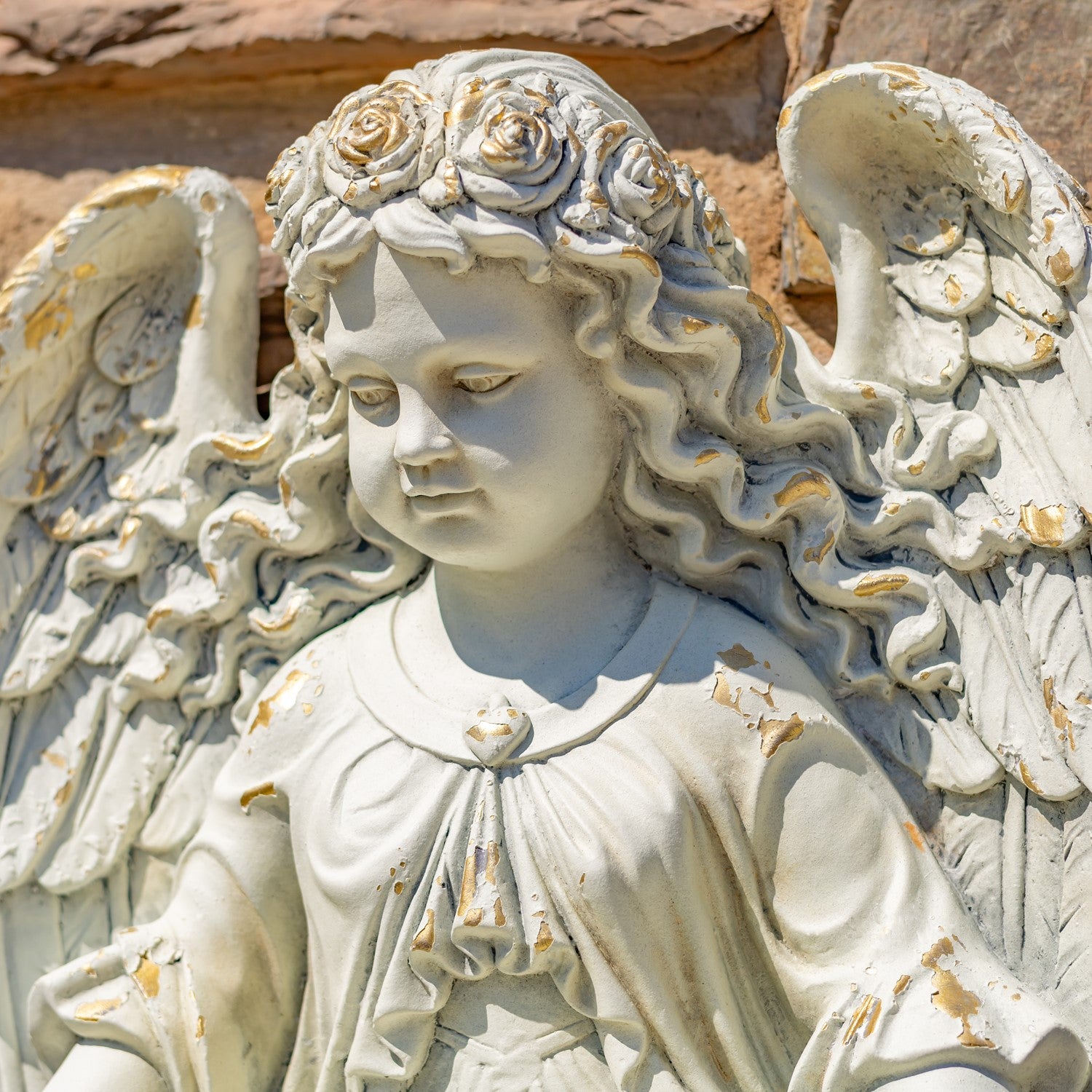 Vintage Style Angel Wall Planter Sculpture close up of face