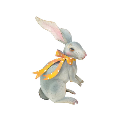Vintage looking Hand-Painted Iron Rabbit with Yellow Polka-Dot Bow Easter Bunny