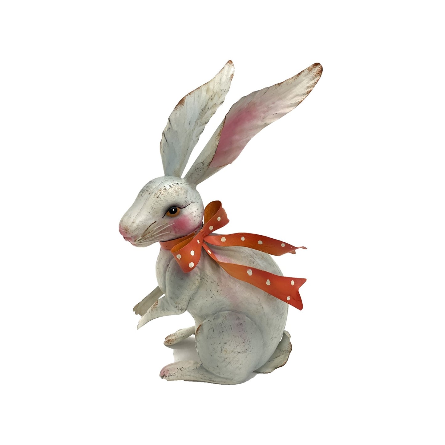 Hand-Painted Iron Rabbit with Polka-Dot Bow red  in color and vintage looking