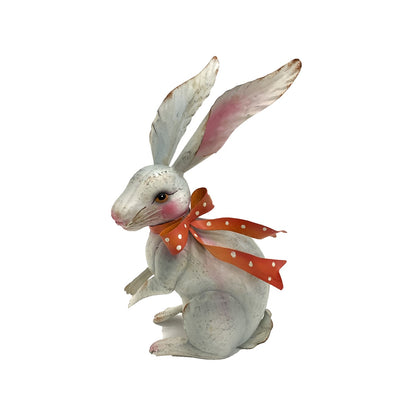 Hand-Painted Iron Rabbit with Polka-Dot Bow red  in color and vintage looking