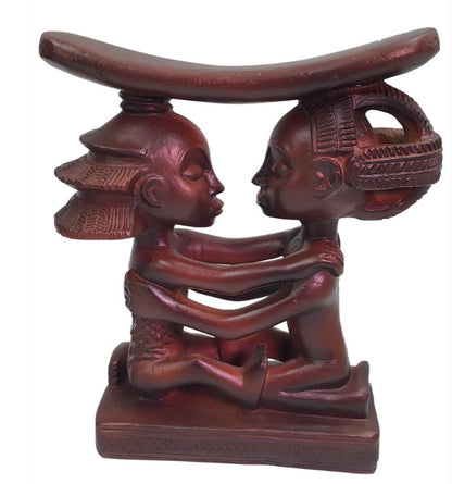 Luba Couple African Man and Woman Headrest Statue Congo Wedding Replica Love