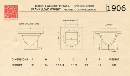 Diagram of Vase Measurements of planter Frank Lloyd Wright designed urn