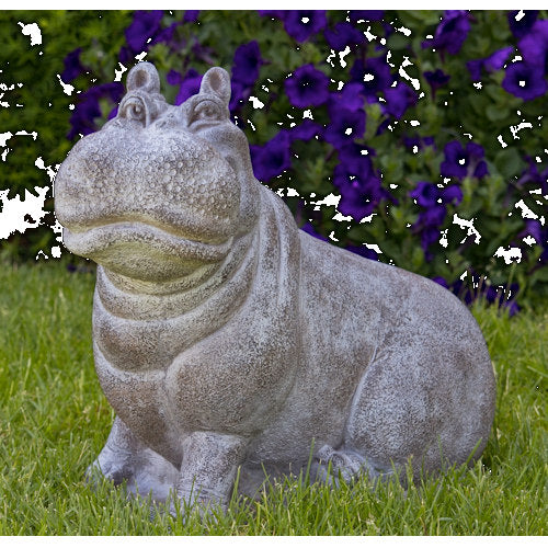 Happy Hippo cast stone garden statue 18 inches high