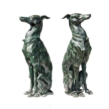 Whippet Dogs Bronze Statues Pair