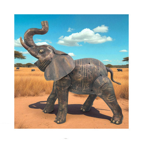 Grand Elephant Trunk Up Estate-Scale Iron Sculpture Garden Art