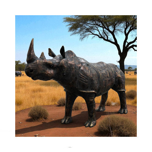 African Monumental Iron Rhinoceros Statue for Garden or Estate Life-Size Statue