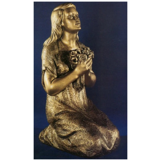 Carrara Marble Bronzed Woman with Roses Made in Italy Sculpture